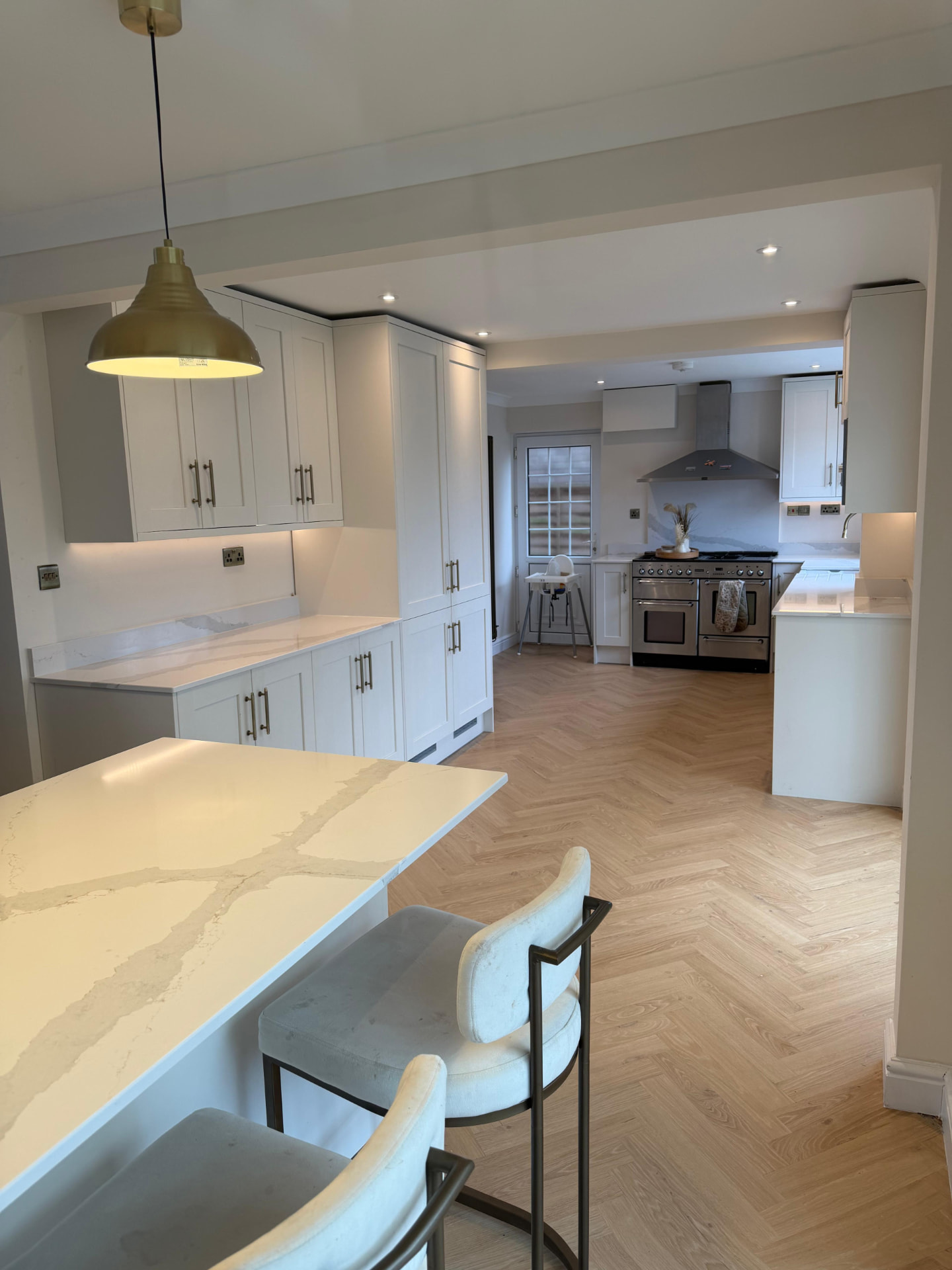 Contemporary kitchen with pendant lighting and recessed LED spotlights installed by H&H Electrical